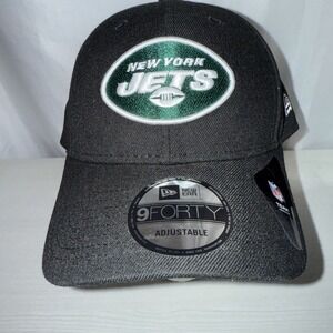 New York Jets New‎ Era 9FORTY Adjustable Hat Black NFL Cap Mens OSFA Preowned